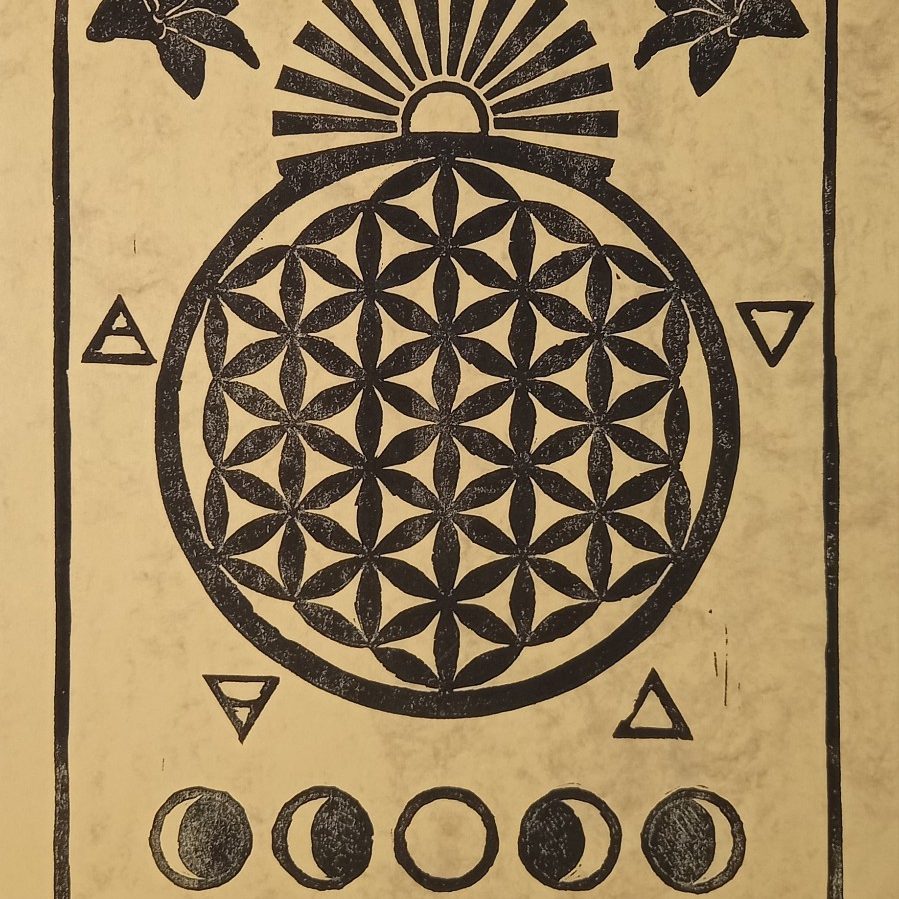 ‘Цветето на живота – цикъл’, линогравюра, Александра Априлова; ‘The flower of life – cycle’, linocut, Aleksandra Aprilova 2023