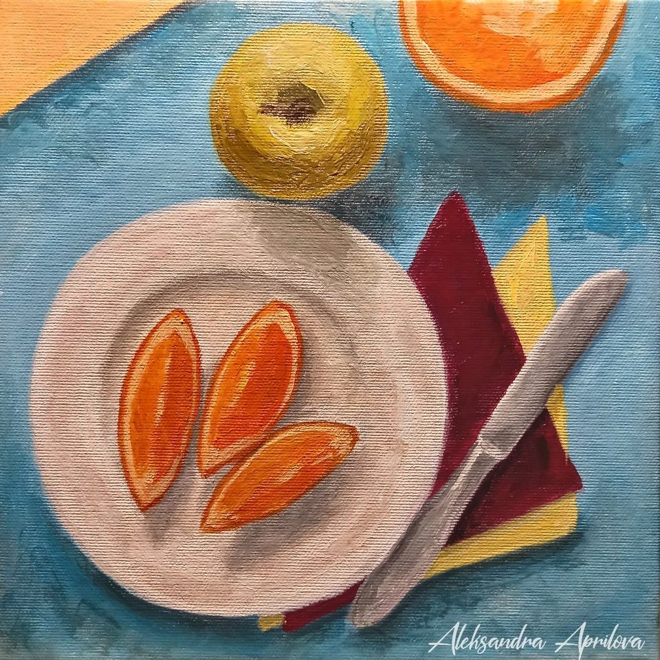 'Закуска за принцеси', акрил/платно, Александра Априлова, 2023 'Breakfast for Princesses', acrylic on canvas, Aleksandra Aprilova, 2023