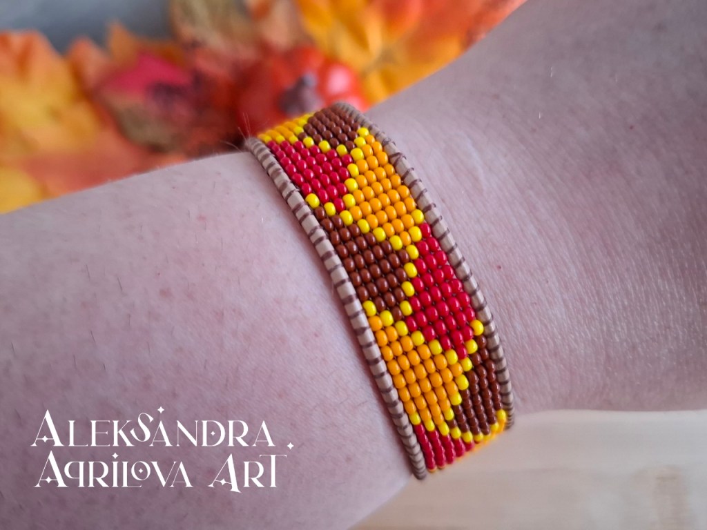 Ръчно изработена гривна от чешки мъниста "Есенна плетеница" - Александра Априлова